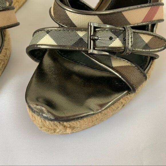 Womens Burberry Nova Check Espadrille Wedge Slip On Sandal Size 39 US 8 - Picture 8 of 11